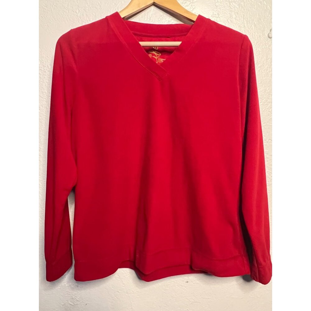 2 Made for Life Women's Medium Sweatshirts Lightweight V-Neck Cream Red Long - Picture 10 of 13